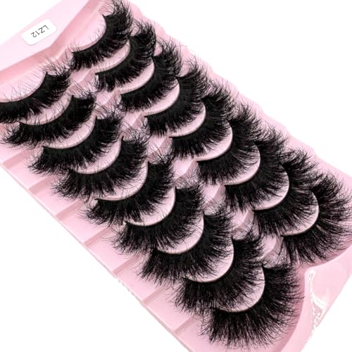 HBZGTLAD Faux Mink False Eyelashes, 9 Pairs, Fluffy Dramatic Volume, Long Strip Wispy Lashes (LZ-12)