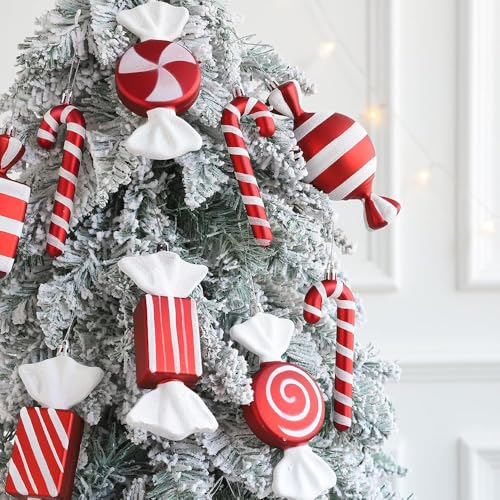 Enanal Red and White Candy Cane Christmas Ornament, 14pcs Assorted Peppermint Lollipop Candy Cane Hanging Pendants for Christamms Tree Decorations Xmas Party Supplies