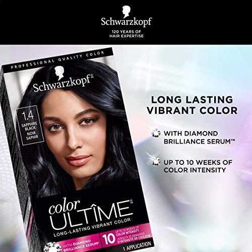 Schwarzkopf Color Ultime Hair Color, 1.4 Sapphire Black, 1 Application - Permanent Black Hair Dye for Vivid Color Intensity and Fade-Resistant Shine up to 10 Weeks