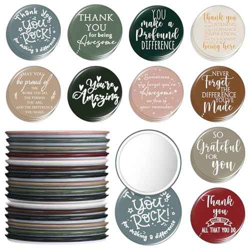 Thyle 50 Pcs Inspirational Compact Mirror Bulk Employee Appreciation Gift 2.76'' Round Portable Pocket Mirror Thank You Gift for Women Boss Gifts Nurse Case Management Christmas (Retro Color)