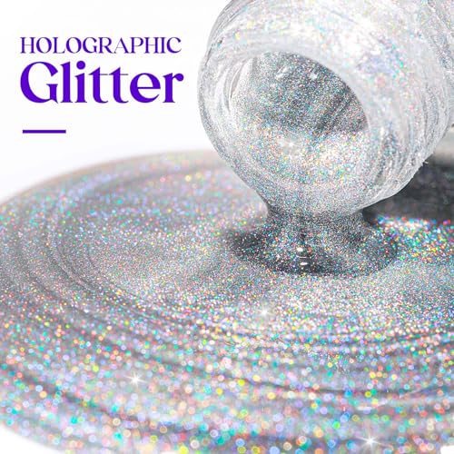 MIZHSE Holographic Nail Polish - Silver Glitter, Air Dry 15ml