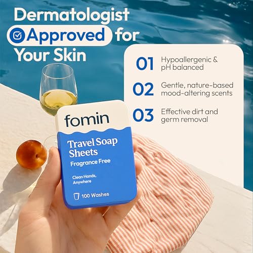 FOMIN Paper Soap Sheets - 100 Portable Travel Sheets in Tin