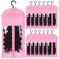 12PCS Pink Wig Storage Bags with Hangers for Wigs & Extensions - Dustproof & Waterproof