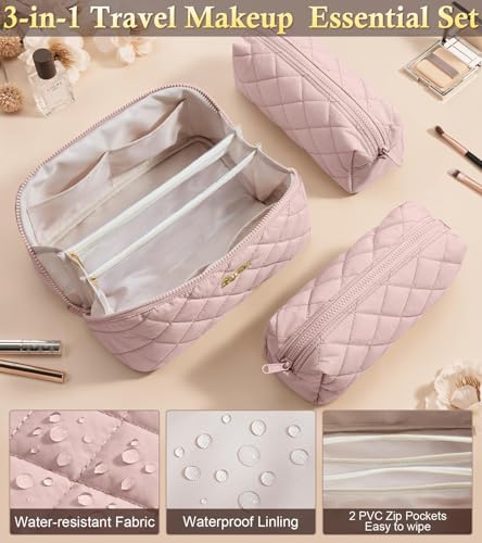 Bagstellar Travel Makeup Bag Set - 3 Pcs Large Capacity, Water-Resistant