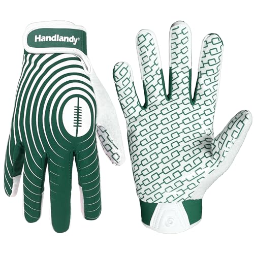 HANDLANDY Football Gloves Youth, Sticky Kids Receiver Gloves for Boys Girls, Stretch Fit Flag Football Gloves (White and Green, X-Small)