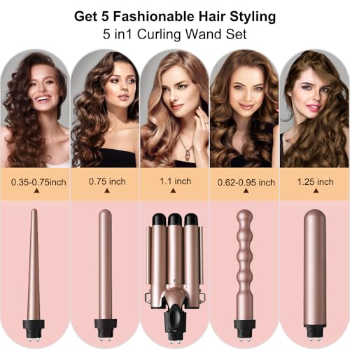 5-in-1 Curling Iron Set with Interchangeable Barrels & Glove