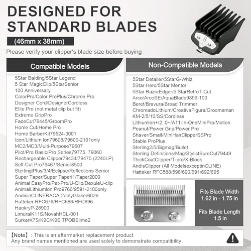 Black Clipper Guard Set Compatible with Wahl Hair Clippers - 10 Sizes