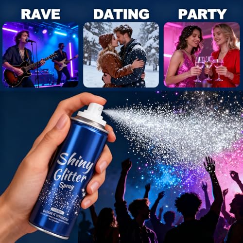 Body Glitter, Glitter Spray for Hair & Body & Face, Hairspray Clothes, Holographic Ultra Long-Lasting Shimmer Suitable Stage, Festival Rave Makeup Prom, Spray for Kids Women Men, Silver