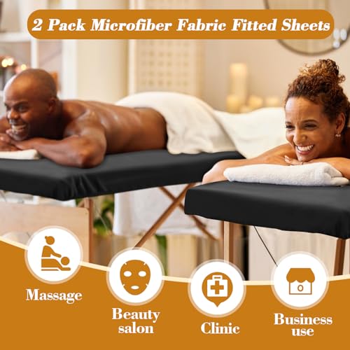 Macarrie 6 Pack Microfiber Massage Table Sheets Soft Massage Table Cover Reusable Spa Bed Sheets Salon Protective Cover Fitted(Black)