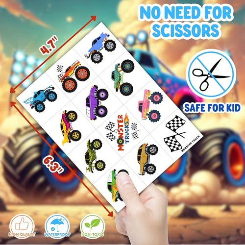 72 PCS Monster Truck Party Favors - 48 PCS Temporary Tattoos & 24 PCS Punch Balloons Combo - Birthday Gifts & Goodie Bag Fillers