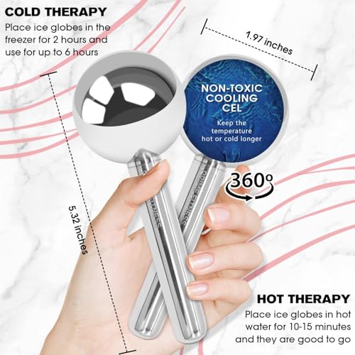 PRIME Fitness Ice Globes for Facials | Unbreakable Steel Cooling Roller | Cryo Sticks for Face | Massager for Face Neck & Eyes | Skin Care for Dark Circles, Puffiness, Wrinkles, (Silver)