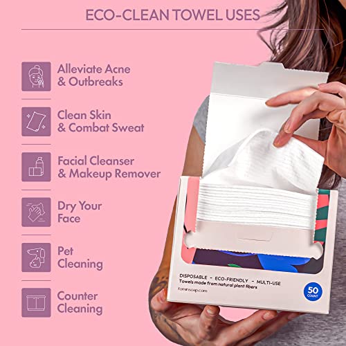 FOMIN Disposable Face Towels - 50 Count (2 Pack) 100% Biodegradable Ultra-Soft Face Towelette For Washing Face & Makeup Removal, 1ST Certified Vegan & Cruelty Free Facial Washcloth for All Skin Types