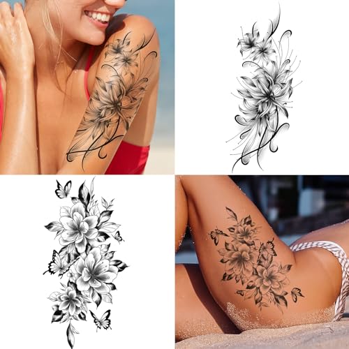EMOME 12 Sheets Flower Temporary Tattoos for Women