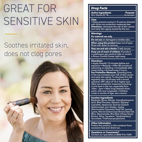 Brush On Block SPF 30 Mineral Powder Sunscreen New Formula, With Niacinamide, Hyaluronic Acid, & Vitamin C, Broad Spectrum, Water Resistant, Translucent, For All Skin Types, Reef Friendly, Mfg in USA