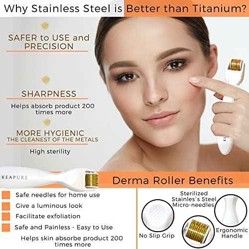 Derma Roller Kit for Face, Body, Stretch Marks - Skin Care Kit 540 Microneedle Roller Heads 180-Eyes, 600-Face,1200-Body | 30gm Moisturizing Cream and 25% Vitamin C Serum | Microneedling Roller Set