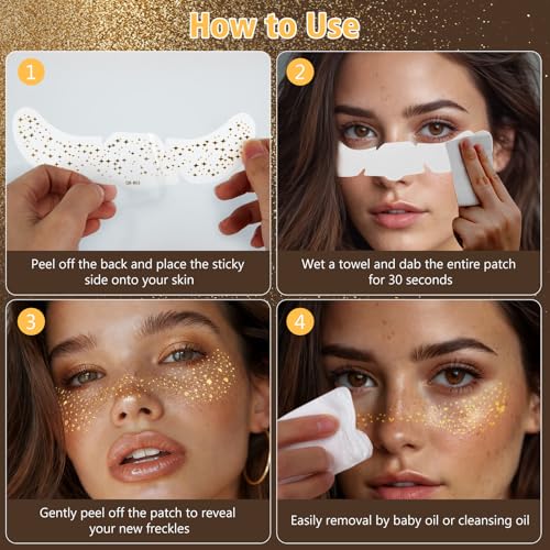 12PC Gold Glitter Freckles Temporary Face Tattoos
