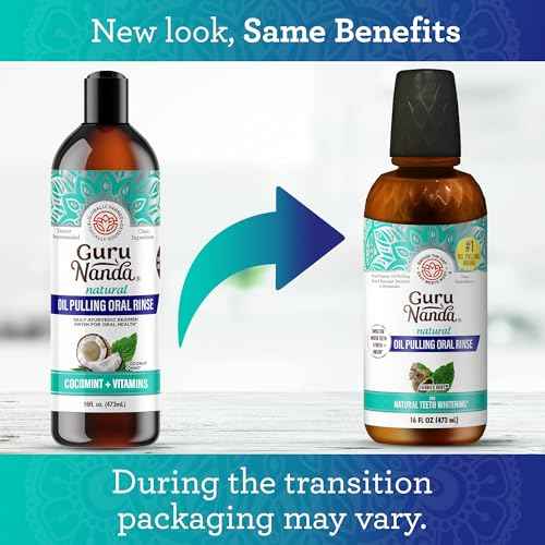 GuruNanda CocoMint Oil Pulling Mouthwash for Complete Oral Hygiene, 7 Essential Oils & Vitamins for Happy Teeth & Gums & Fresh Breath, Alcohol-Free, 16 oz