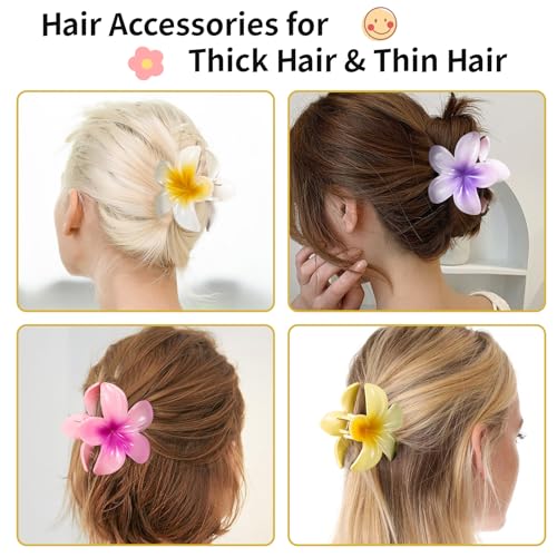HAPTIME 10 Pack Flower Claw Clips - Hawaiian Plumeria Hair Clips