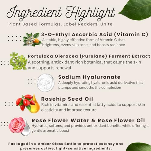 Vita C + Purslane BLOOM Serum ? Brightening Vitamin C Face Serum with Purslane, Antioxidant & Hydrating Formula for Radiant Skin ? Vegan & Cruelty-Free