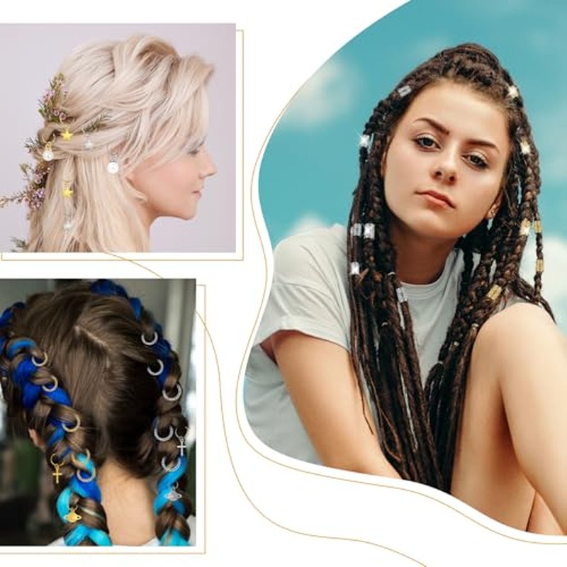 296PCS Gold & Silver Hair Jewelry for Braids - Durable Cuffs & Clips