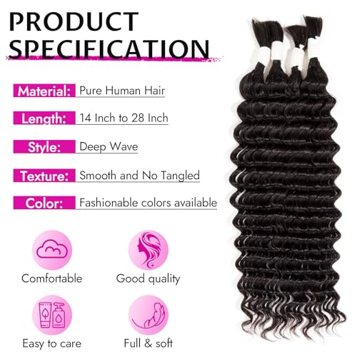 Human Braiding Hair Deep Wave Boho 26 Inch 50g