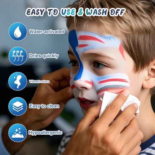 Halloween Party Face Painting Kit for Kids - 42 Colors Professional Face Paint Kit,Non-Toxic face Paint With Stencils, Brush, Gems. For Carnival, Halloween, Costume Makeup and Any Creative Activity