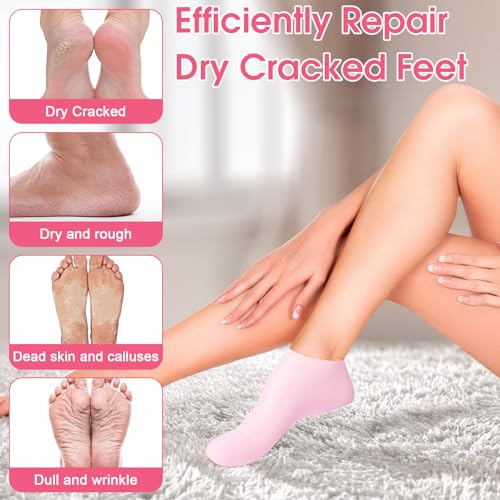Silicone Moisturizing Socks for Dry Cracked Feet - 6 Pairs Gel Foot Mask