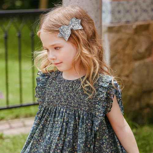 Glitter Christmas Sliver Hair Bows 4inch Shiny Sequins Bowknot Alligator Clips Barrettes Pins for Toddler Teens Baby Girls Kids Birthday New Year Wedding Xmas Party Accessories Gift