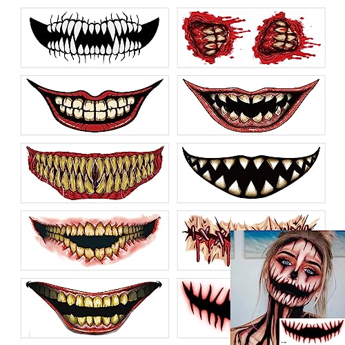 Halloween Temporary Tattoos - 10 Sheet Face Sticker Kit