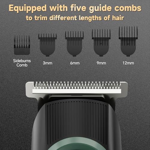Beard Trimmer for Men: Professional Barber Hair Clippers, 5-in-1 Cordless Grooming Kit, Rechargeable Electric Razor & Shaver for Face, Mustache, Body, Ear, Nose Hair Trimmer with LED Display, Cyan