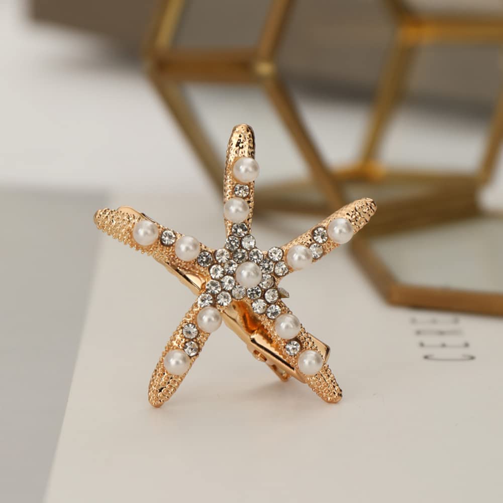 Starfish Hair Clip Bridal Flower Girl Accessories for Wedding Rhinestone Hair Pin 2Pcs (Starfish)