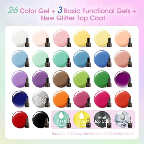 ROSALIND 30pc Pastel Gel Nail Polish Set with Top & Base Coats