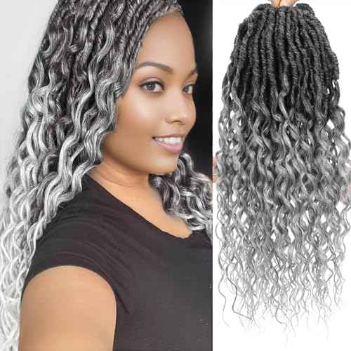 24 Inch 8 Packs Deep Faux Locs Crochet Hair Ombre Gray of Soft Locs with Curly Ends Perfect Pre Looped Deep Wavy Styles for Crochet Hair Black Women Embrace Your Beauty