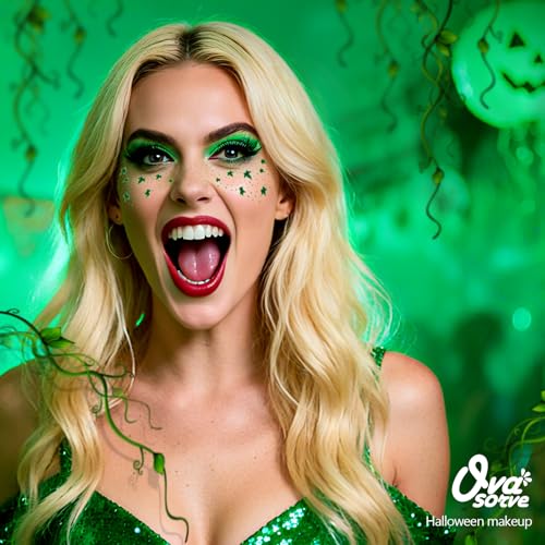Ivy Leaf Face Tattoos - Green Glitter Waterproof Temporary Tattoos (8 Sheets)