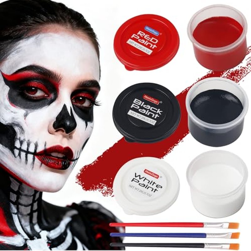 3 Color water-based Face Body Paint Set £¨Black + White + Red )with Brushes Kits Non-Toxic Easy Washable ,for Adults Halloweens Partys Cosplays Joker Zombie Vampire SFX Art Stage Makeup Adults