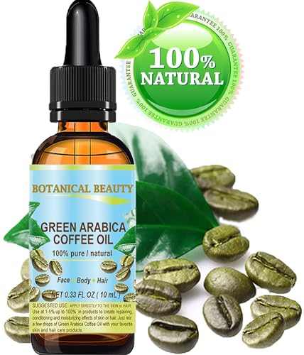 Botanical Beauty GREEN ARABICA COFFEE OIL Brazilian 100% Pure Virgin Unrefined 0.33 Fl.oz- 10 ml. for Face, Skin, Hair, Lip, Nails. Anti - aging face Oil