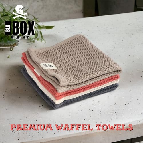 4-Pack Natural Cotton Face Wash Cloths Rags, Waffle Towels & Shaving Towel Sets, Soft and Absorbent Hand Towel Washcloths, 12inch x 12inch (4 Pack Mixed)