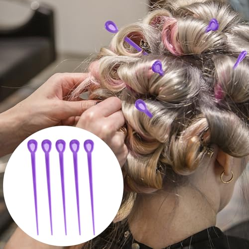 Alpinleux 100 Pcs Purple Hair Roller Pins - Plastic Clip Roller Picks for Hair Curling