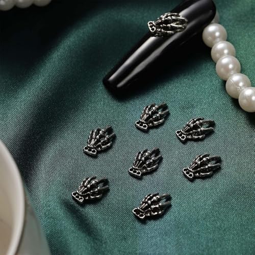 50Pcs Halloween Nail Charms Skeleton Hand Nail Charms 3D Nail Art Rhinestone Metal Nail Charms for Women Nail Art Supplies Accessories for Halloween Holiday Manicure Art Decoration Crafts