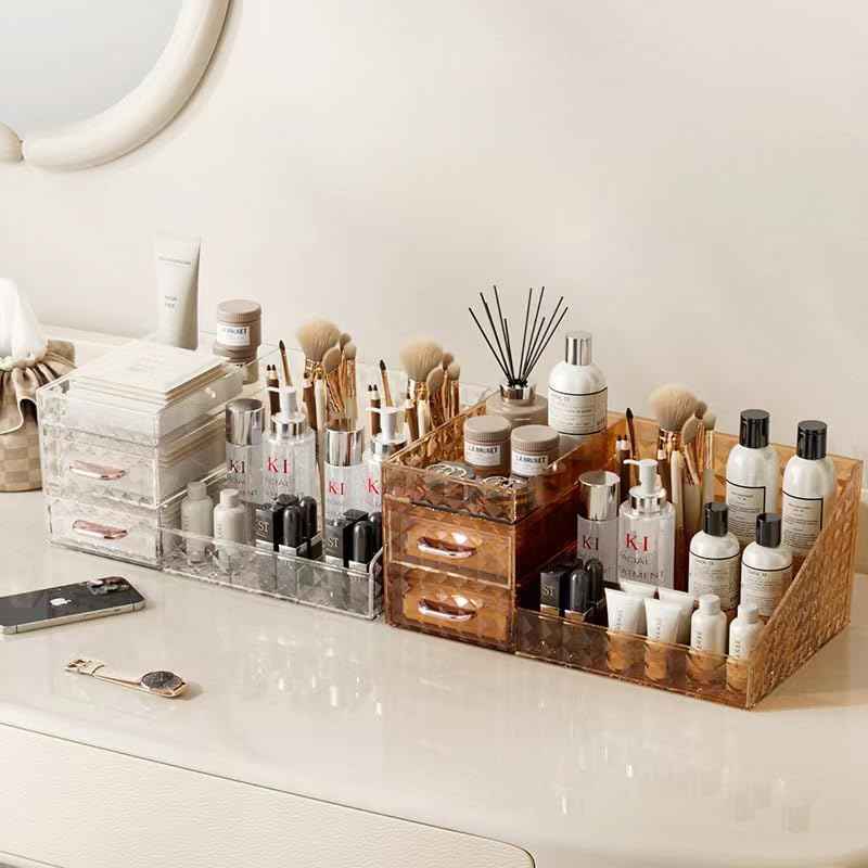 Clear Makeup Organizer for Vanity,Desk Makeup Caddy With Drawers for Cosmetics,Lipsticks Nail Care Skincare Jewelry Countertop Organizers,Cosmetic Display Cases for Bathroom, Dresser (Clear)