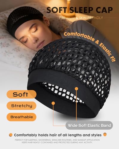 2 Pack Black Hair Nets for Sleeping - Comfortable & Secure Fit