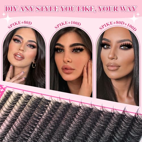PROLASHBEAUTY Spiky Lash Clusters Manga Lash Clusters Kit 80 Thick Individuals Lashes with Spikes Lash Bond and Seal Lash Remover Lash Tweezer Apply at Home(80D, 8-18mix)
