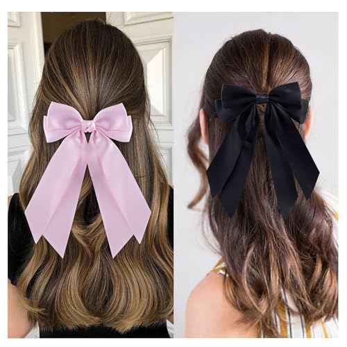 6Pcs Bow Hair Ties Non-Damage Ponytail Holders Hair Bows Ribbon for Women Fashion Bows Accessories for Girls Elastic Hair Bands(White/Pink/Red/Black)