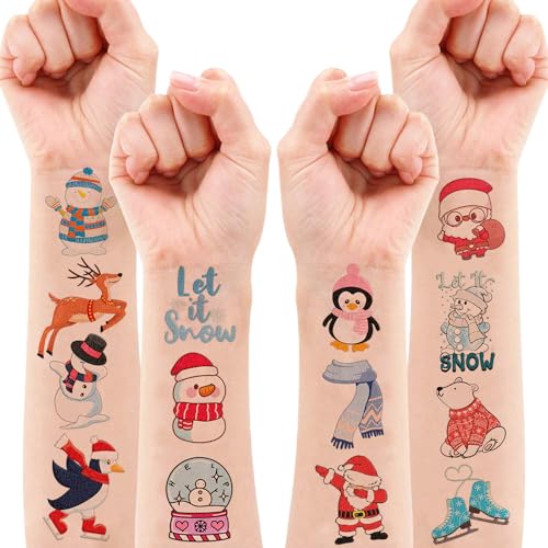 96 Pcs Winter Temporary Tattoos for Kids | Snowflake Snowman