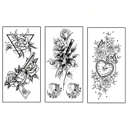 Temporary Tattoo 3 Sheets Large Tattoo for Men Women Adults Waterproof Friction Resistant Low Reflective Lasts 5-7 day Theam Danger & flowers