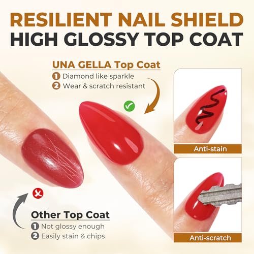UNA GELLA No Wipe Gel Top Coat and Base Coat Set - High Gloss Soak Off Gel