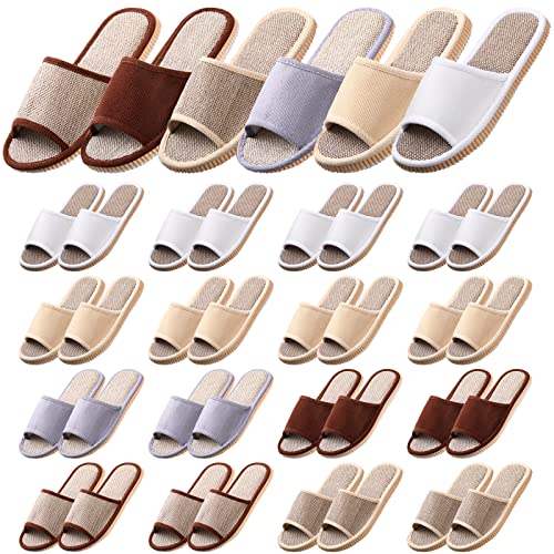 16 Pairs Open Toe Breathable Slippers Bulk Disposable Slippers for Guests Washable House Slipper for Women Men Non Slip Spa Slipper Comfortable Slipper Bulk for Guests Home Bedroom Hotel Travel Unisex