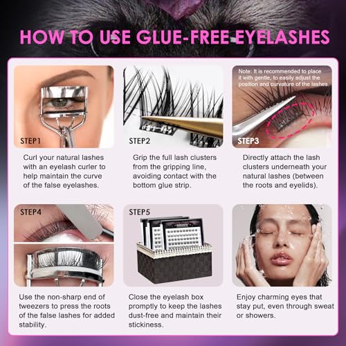 Lash Clusters, 100 Pieces DIY Eyelash Extensions, Individual Cluster Lashes, Super Thin Band, No Glue Needed Resuable Soft Natural Self Adhesive Lashes at Home(ABA-C Curl-MIX10-16mm-Black)