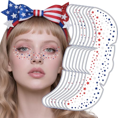4th of July Temporary Face Tattoos - 8 Pack Red White Blue Stars