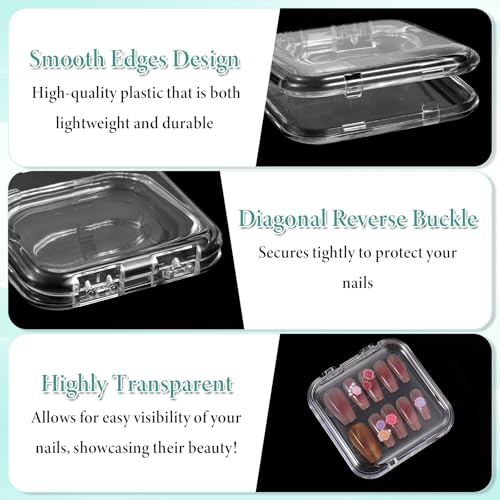 30pcs Press on Nail Case, Nail Storage Box Clear Acrylic Nails Display Box Packaging Fake Nails Storage Case with 90 Pcs Adhesive Double Sided Tape for Fake Nail-Storages,Display-/2.95*2.95inch